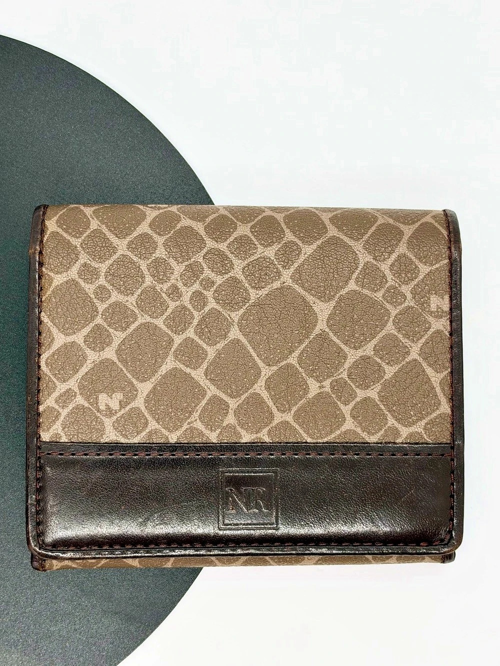 Vintage Nina Ricci Brown Monogram Trifold Wallet Coin Purse NR Logo